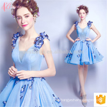 Korean Flower Blue 2017 Ladies Summer Appliqued Short Women Evening Dress